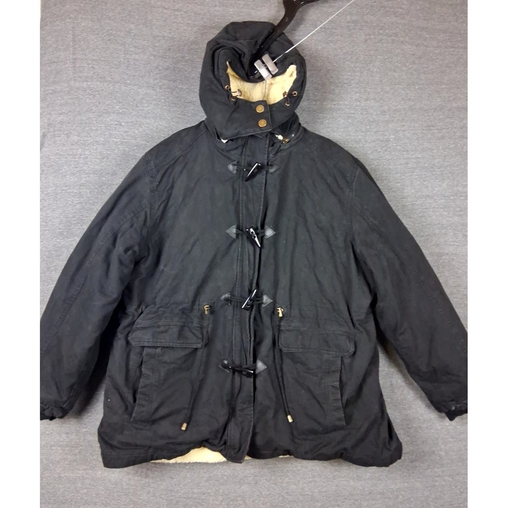 Wantdo Womens‎ coat 2XL Black Canvas Sherpa Lined Toggle Hooded Work Barn